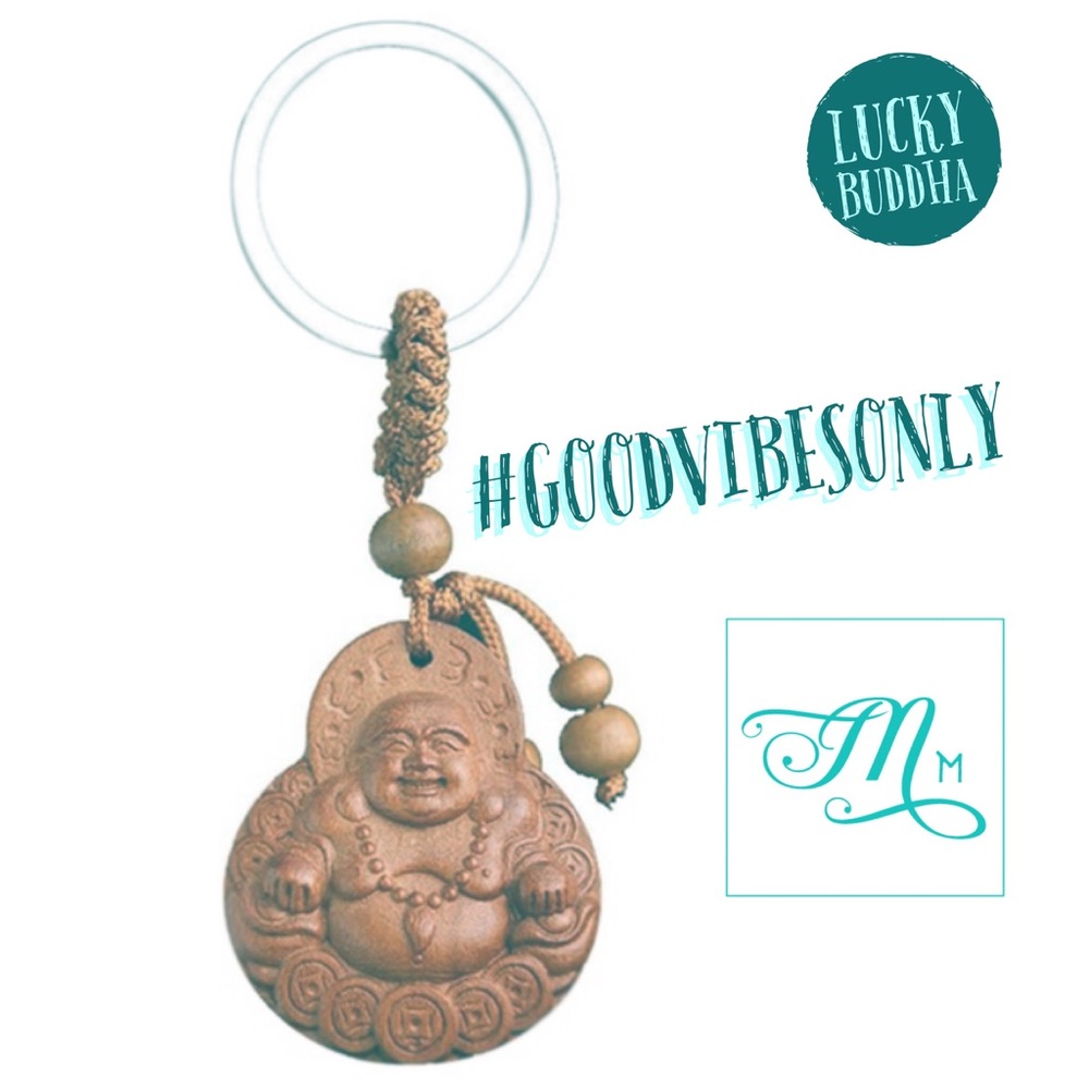 LUCKY BUDDHA Carved Rosewood Novelty Keychain